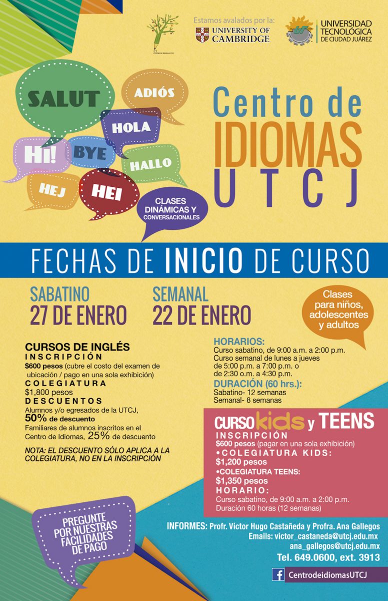 En breve, iniciará UTCJ cursos de inglés para comunidad en general 1 cartel idiomas 2018