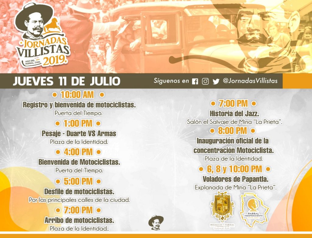 Hoy arriban los jinetes de acero a la XIX Concentración Motociclista 2 Jornadas Villistas Programa