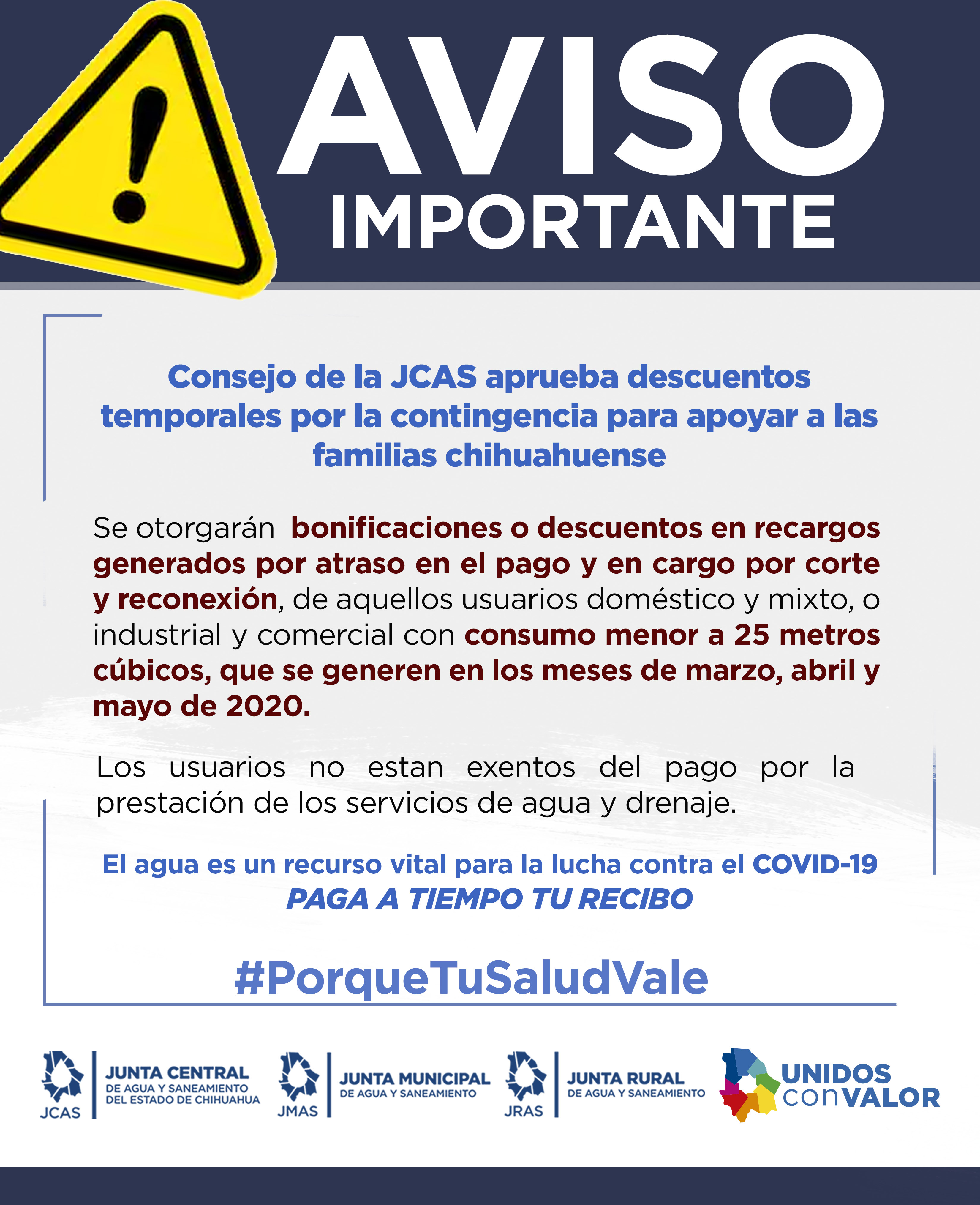 Consejo de la JCAS aprueba descuentos temporales por la contingencia para apoyar a las familias chihuahuenses JMAS JRAS