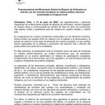 Respalda Movimiento Estatal de Mujeres de Chihuahua Reforma Electoral y elecciones PASO 1 mem 1