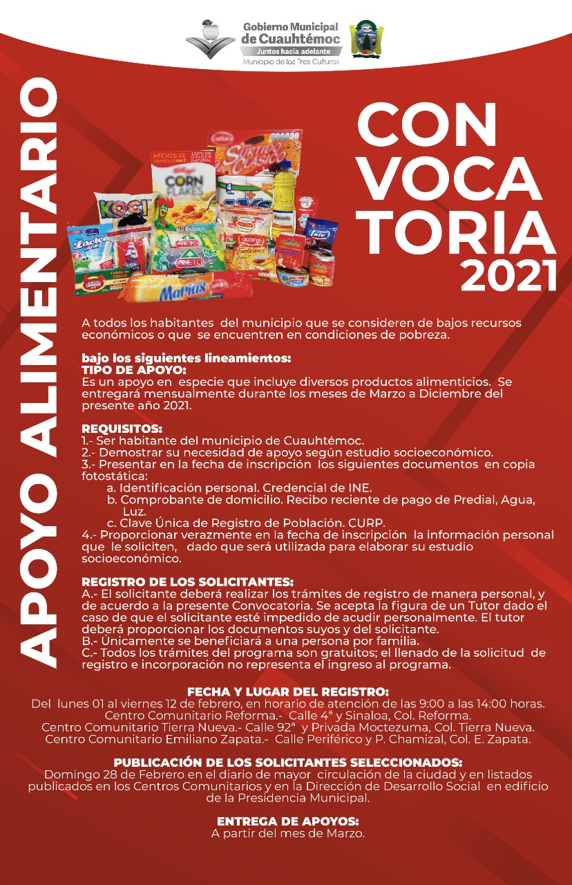 Emiten convocatoria en Cuauhtémoc para programa de apoyos alimentarios 1 convocatoria apoyo alimentario 2021