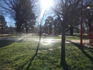 Ofrecen un bello espectáculo los sistemas de riego en plazas públicas 1 Sistema de riego en funcionamiento