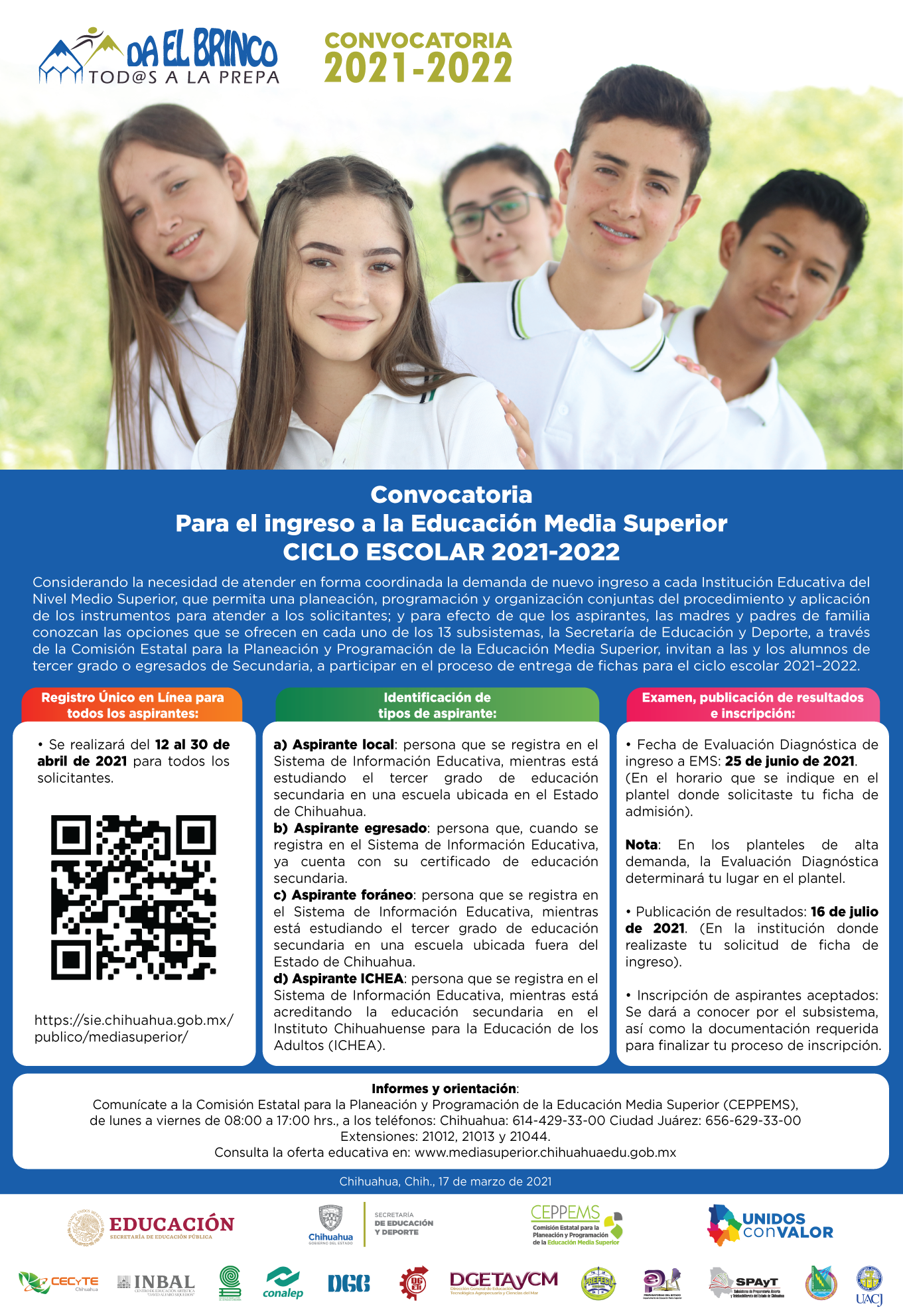 Se efectuará registro para ingreso a media superior 3 convocatoria 2021