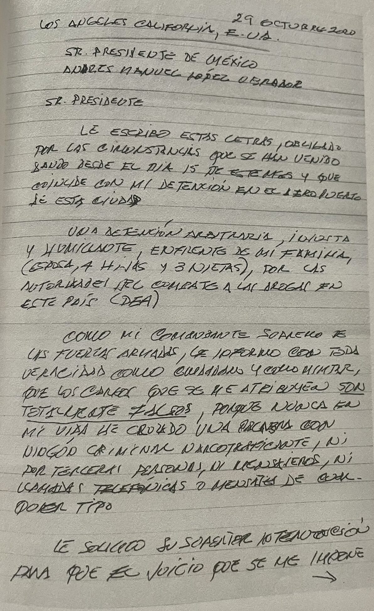 Revela López Obrador carta que recibió de Cienfuegos tras su detención 1 carta cienfuegos e1630423019672