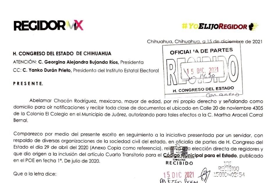 TORRE FUERTE | Nuevos signos de la política 3 CArta yo elijo regidor