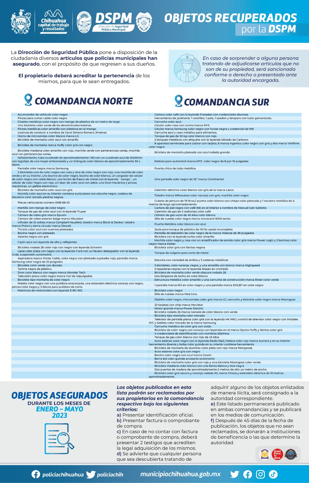 ¿Fuiste víctima de robo? Publica Policía Municipal listado de objetos recuperados en la capital 2 WhatsApp Image 2023 05 24 at 11.13.37 AM 1