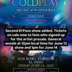 Ante la alta demanda de boletos, Coldplay abre otra fecha en el Sun Bowl de UTEP. 1 Imagen de WhatsApp 2024 10 11 a las 11.17.09 a82db0aa
