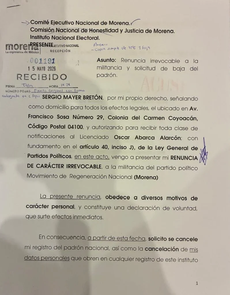 Renuncia Sergio Mayer a Morena tras suspensión de derechos partidistas 1 photo 5505806959039417093 y e1779254130548