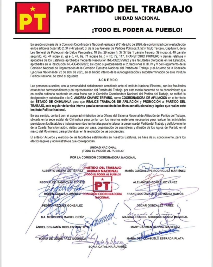 PT asigna oficialmente a Andrea Chávez tareas de afiliación y abre choque con el Estatuto de Morena 1 750463922 1768529791170410 7077330806826868082 n